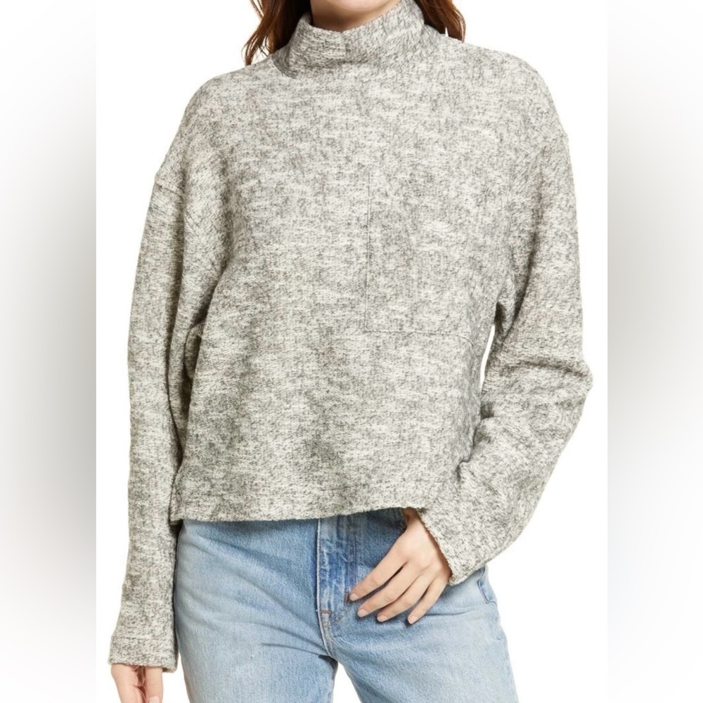 & And Other‎ Stories Mélange Mock Neck Sweater US S Boxy Cropped Minimalist Cozy